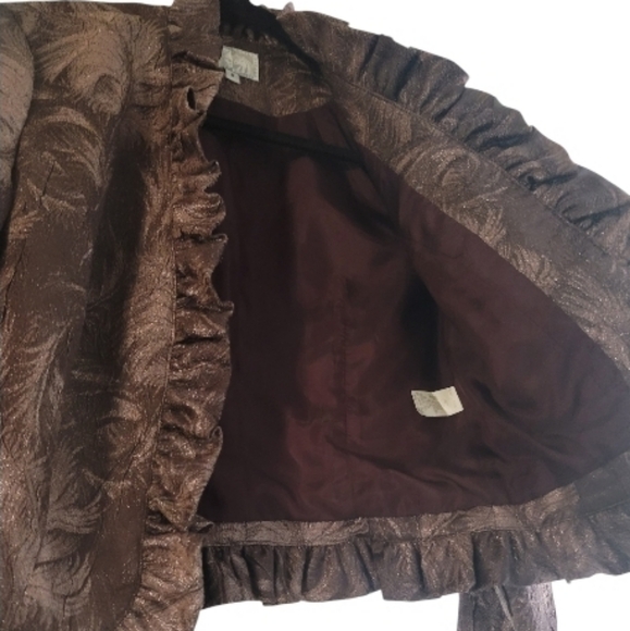 Alberto Makali Vintage Ruffled Victorian Leaf Purple Brown Open Jacket Size 6 - Picture 3 of 6